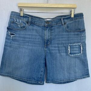 Loft Ann Taylor Jean Shorts Size 31 Blue Patchwork Slight Distressed Stretch EUC